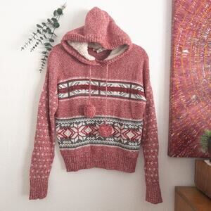 Yet Again Fair Isle Hooded Wool Blend Pull Over Sweater Size Large
